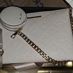 ALDO White Embossed Women's Bag with Gold Chain
